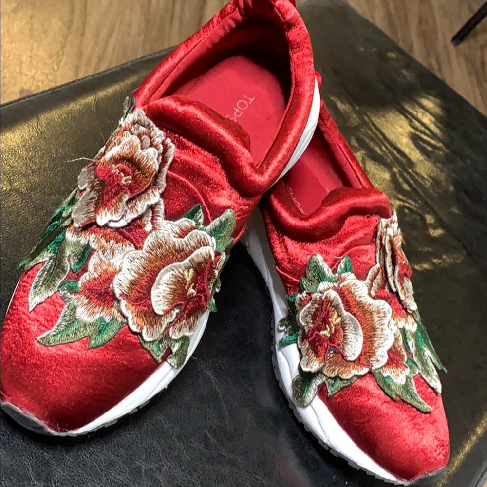 Topshop Red Embroidery Flats.